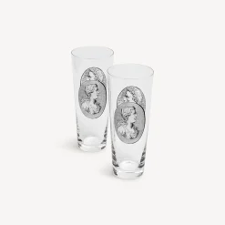 Glasses And Coasters<Fornasetti 2 Soda Glasses Set Cammei White/Black