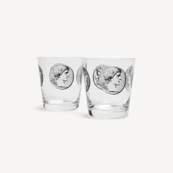 Glasses And Coasters<Fornasetti 2 Water Glasses Set Cammei White/Black