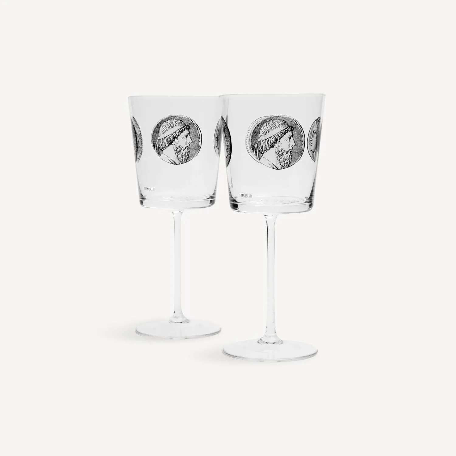 Glasses And Coasters<Fornasetti 2 Wine Glasses Set Cammei White/Black