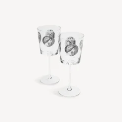 Glasses And Coasters<Fornasetti 2 Wine Glasses Set Cammei White/Black