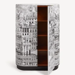 Curved Cabinets<Fornasetti Curved Cabinet Citta Che Si Rispecchia White/Black