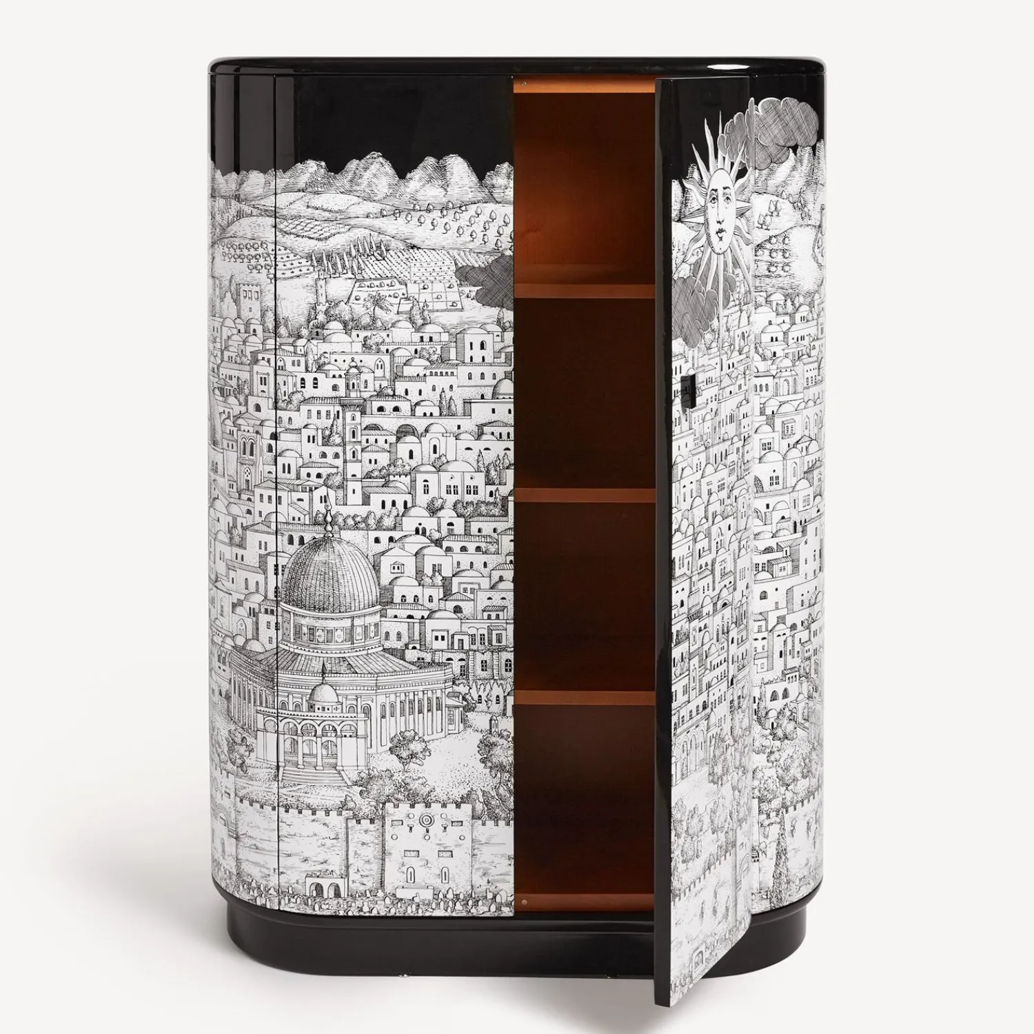 Curved Cabinets<Fornasetti Curved Cabinet Gerusalemme White/Black