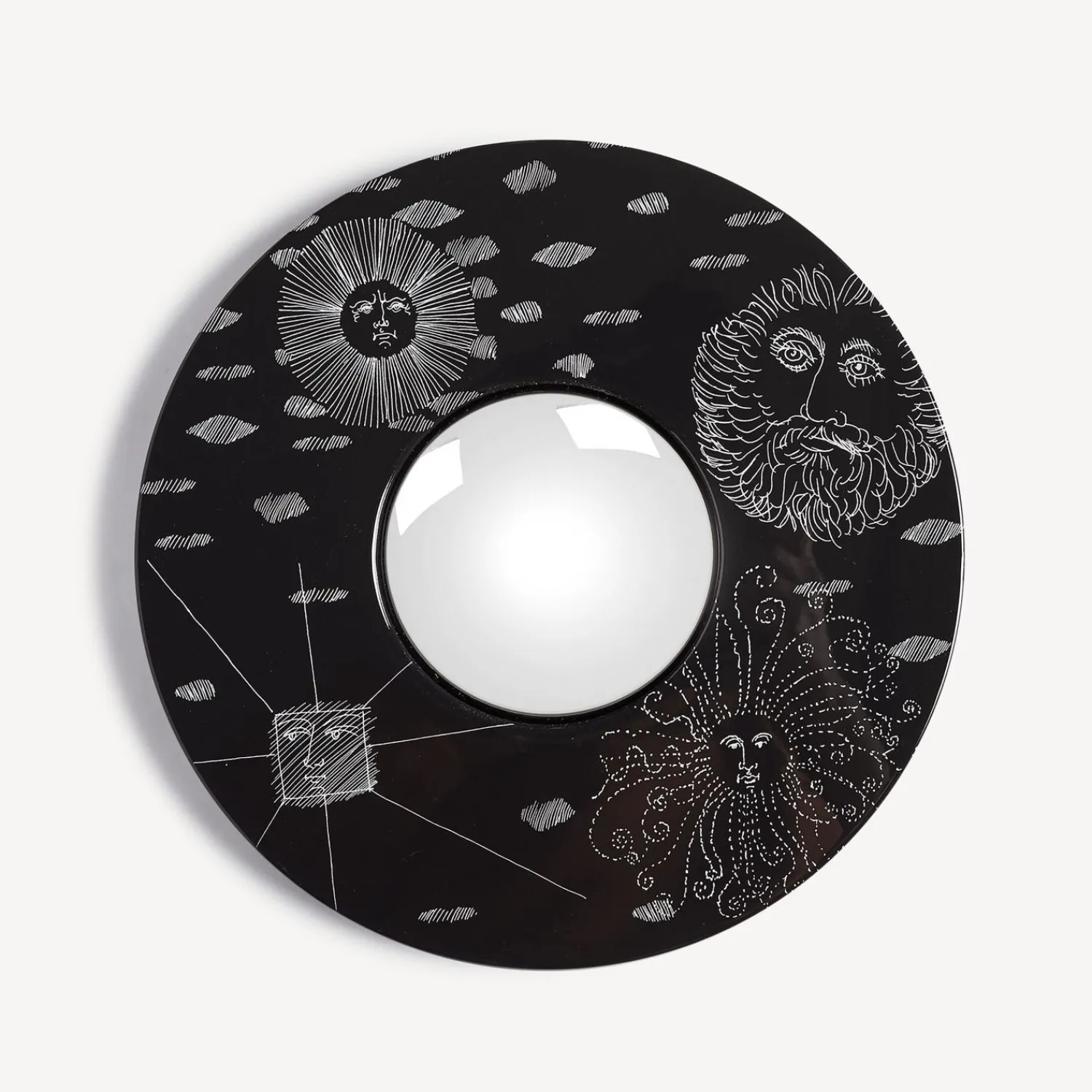 Design Mirrors<Fornasetti Frame With Convex Mirror Solitario White/Black