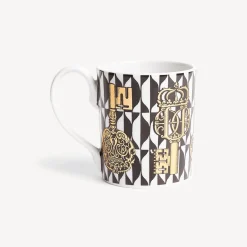 Tea And Coffee Sets<Fornasetti Mug Chiavi And Losanghe White/Black/Gold