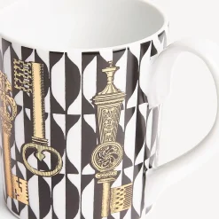 Tea And Coffee Sets<Fornasetti Mug Chiavi And Losanghe White/Black/Gold