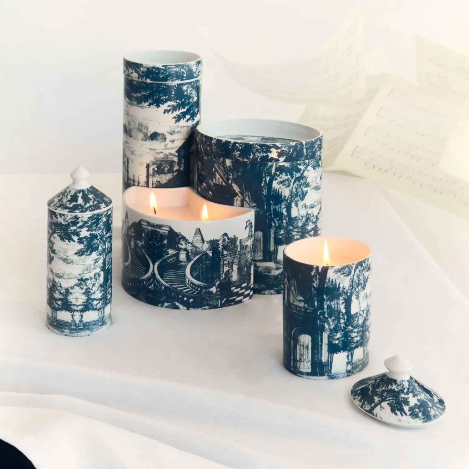 Scented Candles<Fornasetti Nel Mentre Set Of Three Scented Candles - Giardino Settecentesco Decor - Giardino Segreto Fragrance Blue/White