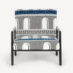 Living Rooms<Fornasetti Outdoor Armchair Facciata Quattrocentesca White/Black/Turquoise
