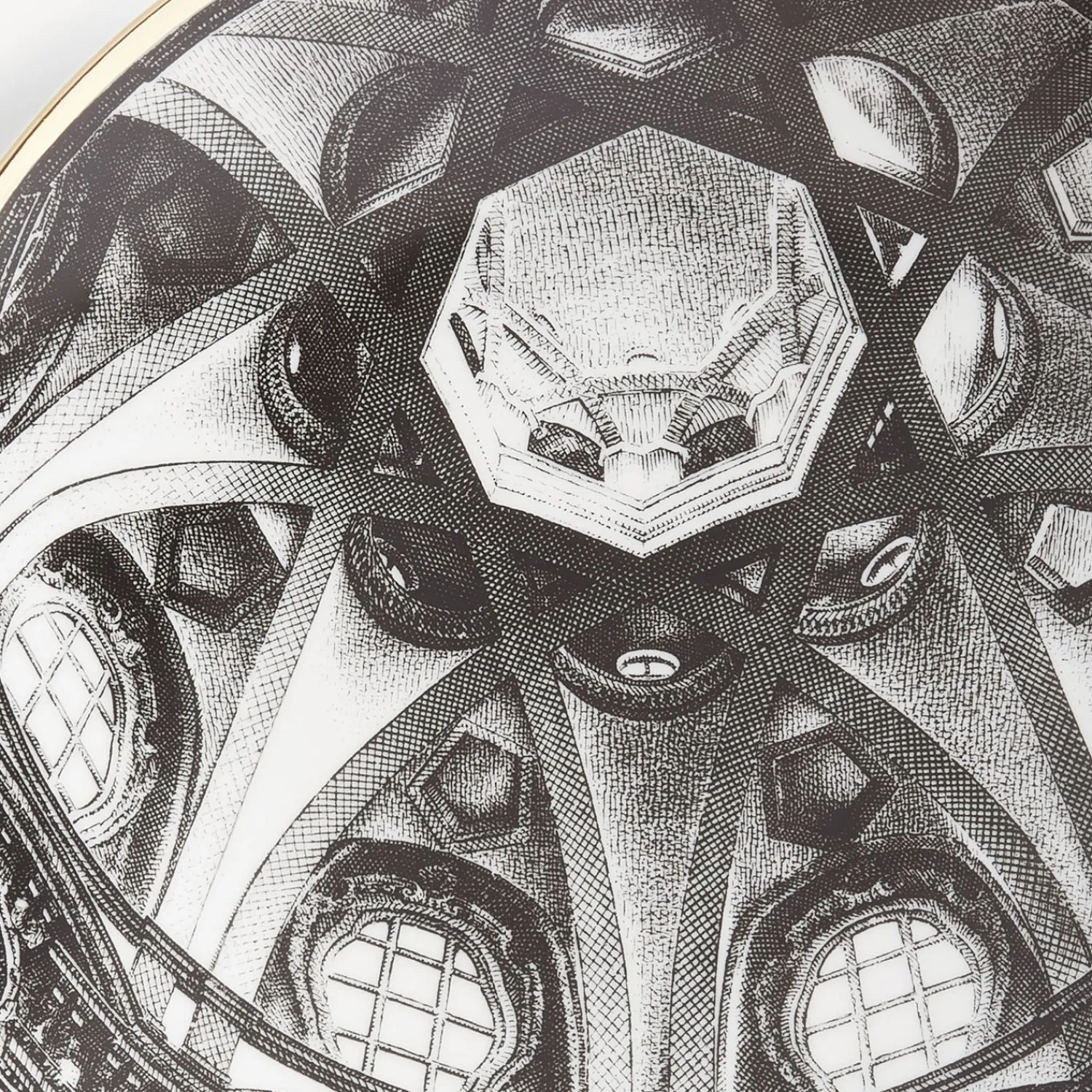 Decorative Plates<Fornasetti Plate Cupola S. Lorenzo (Torino) White/Black/Gold