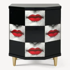 Cabinets<Fornasetti Polyhedric Bedside Table Kiss Red/White/Black
