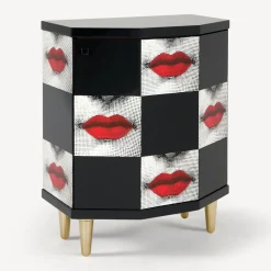 Cabinets<Fornasetti Polyhedric Bedside Table Kiss Red/White/Black