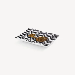 Design Ashtrays<Fornasetti Rectangular Ashtray Chiavi & Losanghe White/Black/Gold