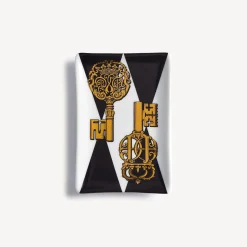 Design Ashtrays<Fornasetti Rectangular Ashtray Chiavi And Rombi White/Black/Gold