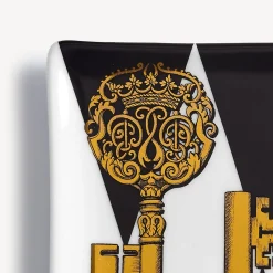Design Ashtrays<Fornasetti Rectangular Ashtray Chiavi And Rombi White/Black/Gold