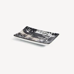 Design Ashtrays<Fornasetti Rectangular Ashtray Giardino Settecentesco White/Black/Platinum