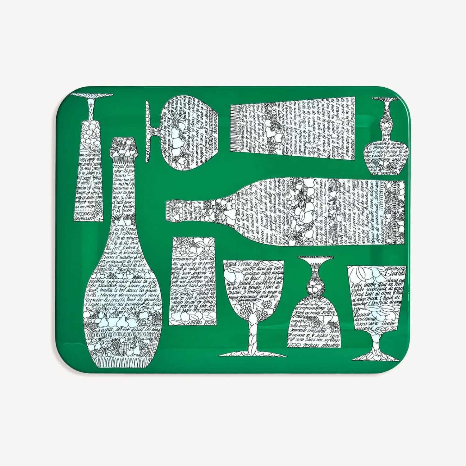 Decorative Trays And Pliants<Fornasetti Rectangular Tray Bottiglie Cocktail Green/White/Black