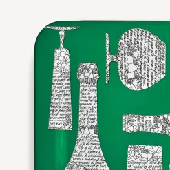 Decorative Trays And Pliants<Fornasetti Rectangular Tray Bottiglie Cocktail Green/White/Black