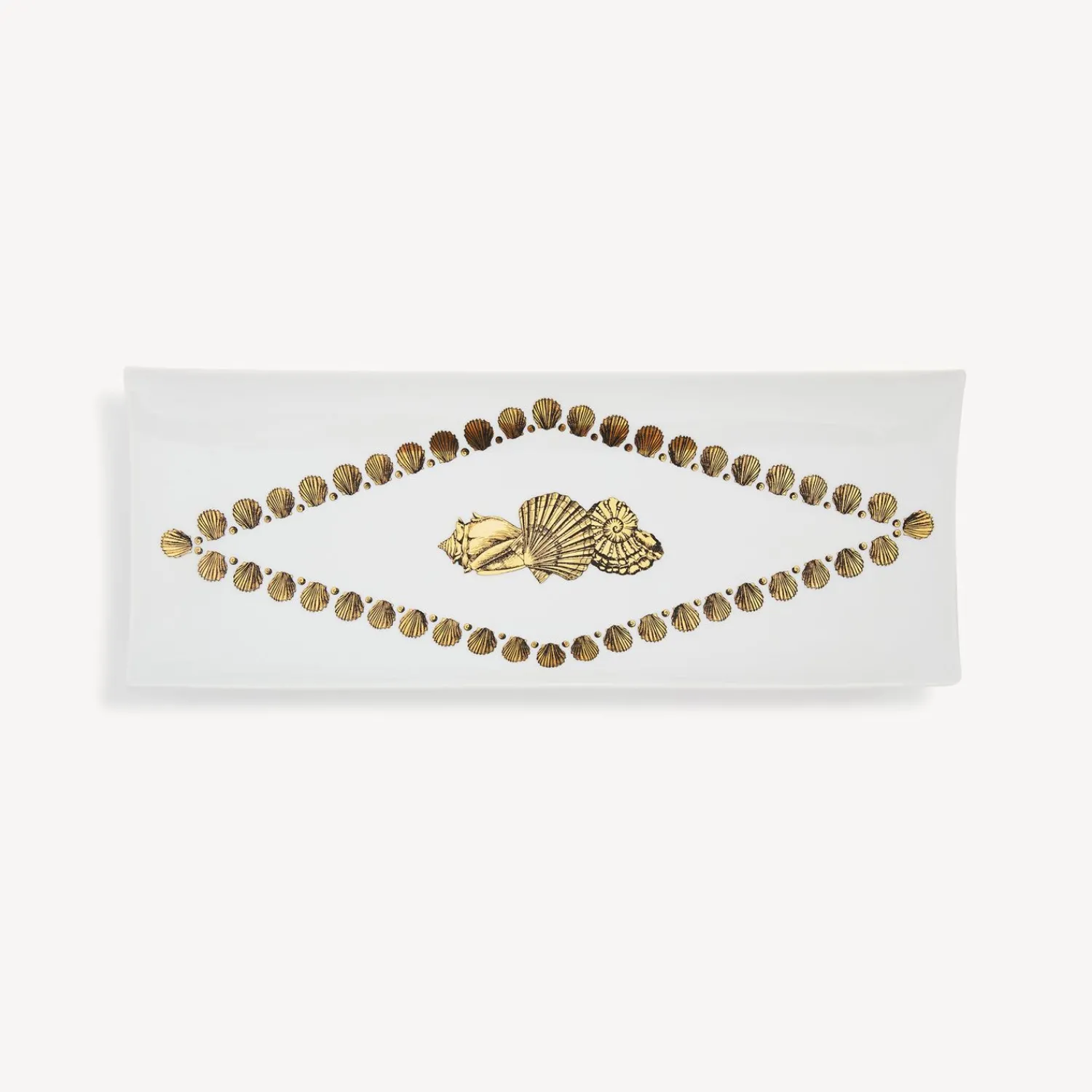 Decorative Trays<Fornasetti Rectangular Tray Giro Di Conchiglie White/Black/Gold