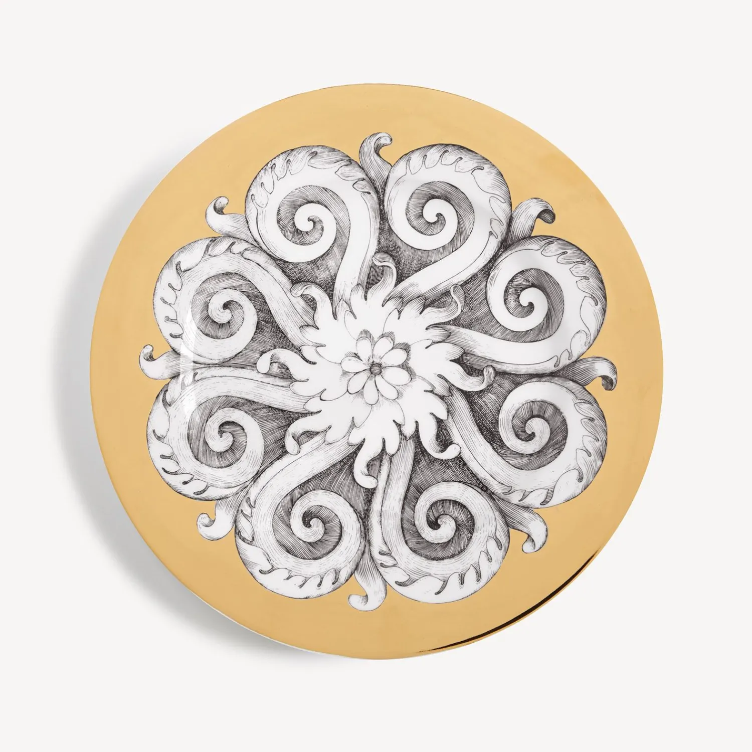 Decorative Plates<Fornasetti Rim Plate Rosone N.1 White/Black/Gold