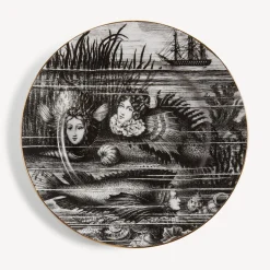 Decorative Plates<Fornasetti Rim Plate Sirene N.1 White/Black/Gold