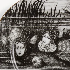 Decorative Plates<Fornasetti Rim Plate Sirene N.1 White/Black/Gold