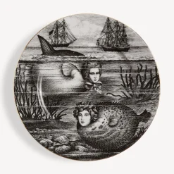 Decorative Plates<Fornasetti Rim Plate Sirene N.5 White/Black/Gold