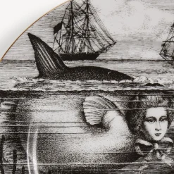Decorative Plates<Fornasetti Rim Plate Sirene N.5 White/Black/Gold