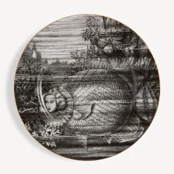 Decorative Plates<Fornasetti Rim Plate Sirene N.3 White/Black/Gold