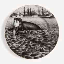Decorative Plates<Fornasetti Rim Plate Sirene N.2 White/Black/Gold