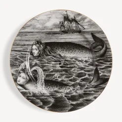 Decorative Plates<Fornasetti Rim Plate Sirene N.6 White/Black/Gold