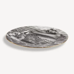 Decorative Plates<Fornasetti Rim Plate Sirene N.6 White/Black/Gold