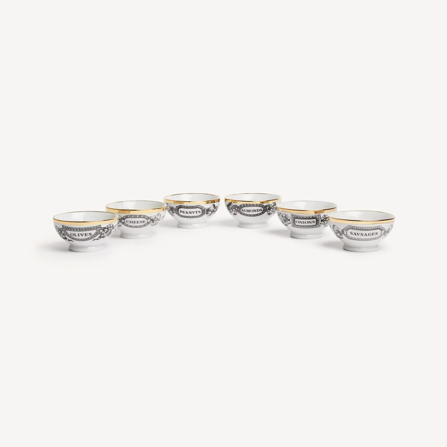 Appetizer Sets And Centrepieces<Fornasetti Set 6 Appetizer Bowls Appetizers White/Black/Gold