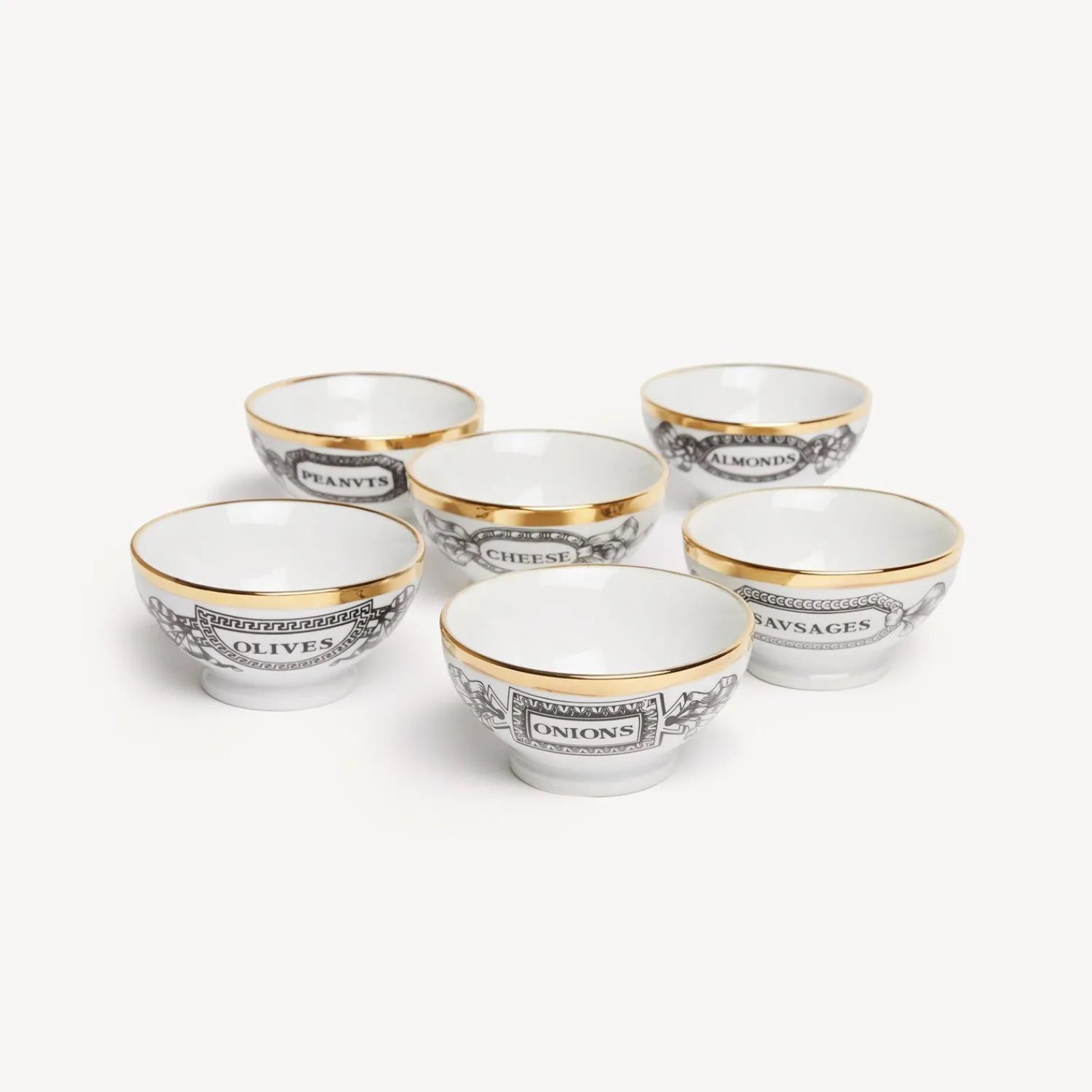 Appetizer Sets And Centrepieces<Fornasetti Set 6 Appetizer Bowls Appetizers White/Black/Gold