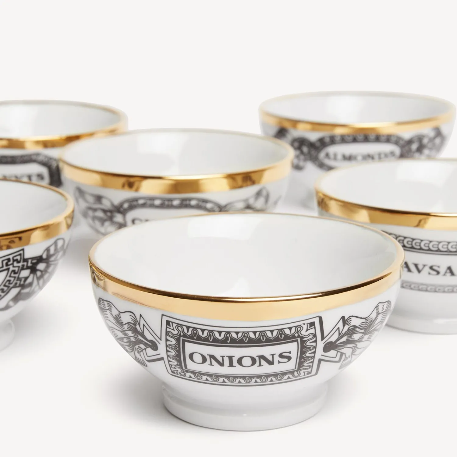 Appetizer Sets And Centrepieces<Fornasetti Set 6 Appetizer Bowls Appetizers White/Black/Gold