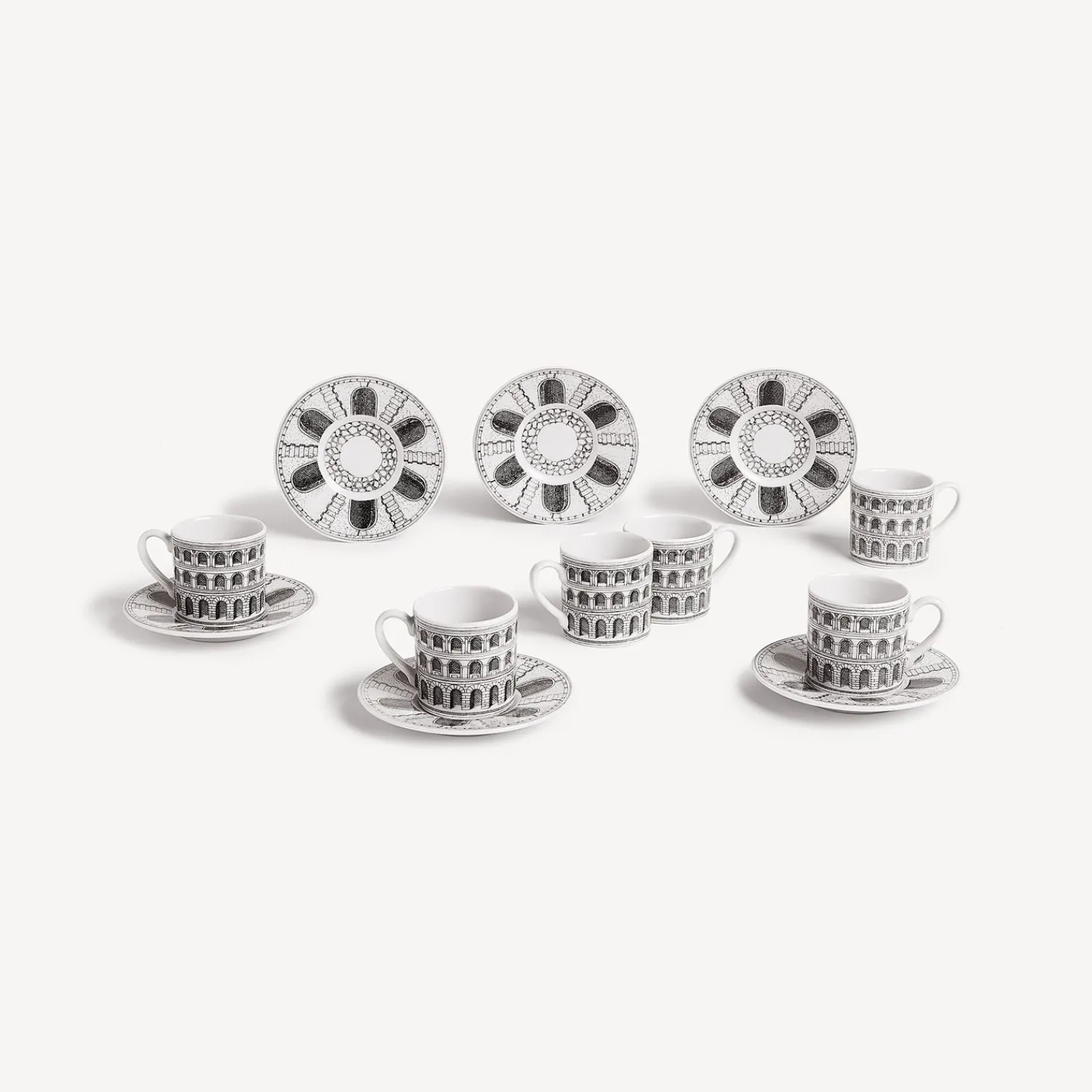 Tea And Coffee Sets<Fornasetti Set 6 Coffee Cups Architettura White/Black