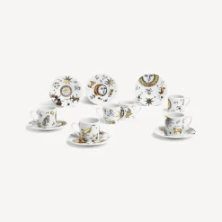 Tea And Coffee Sets<Fornasetti Set 6 Coffee Cups Astronomici White/Black/Gold