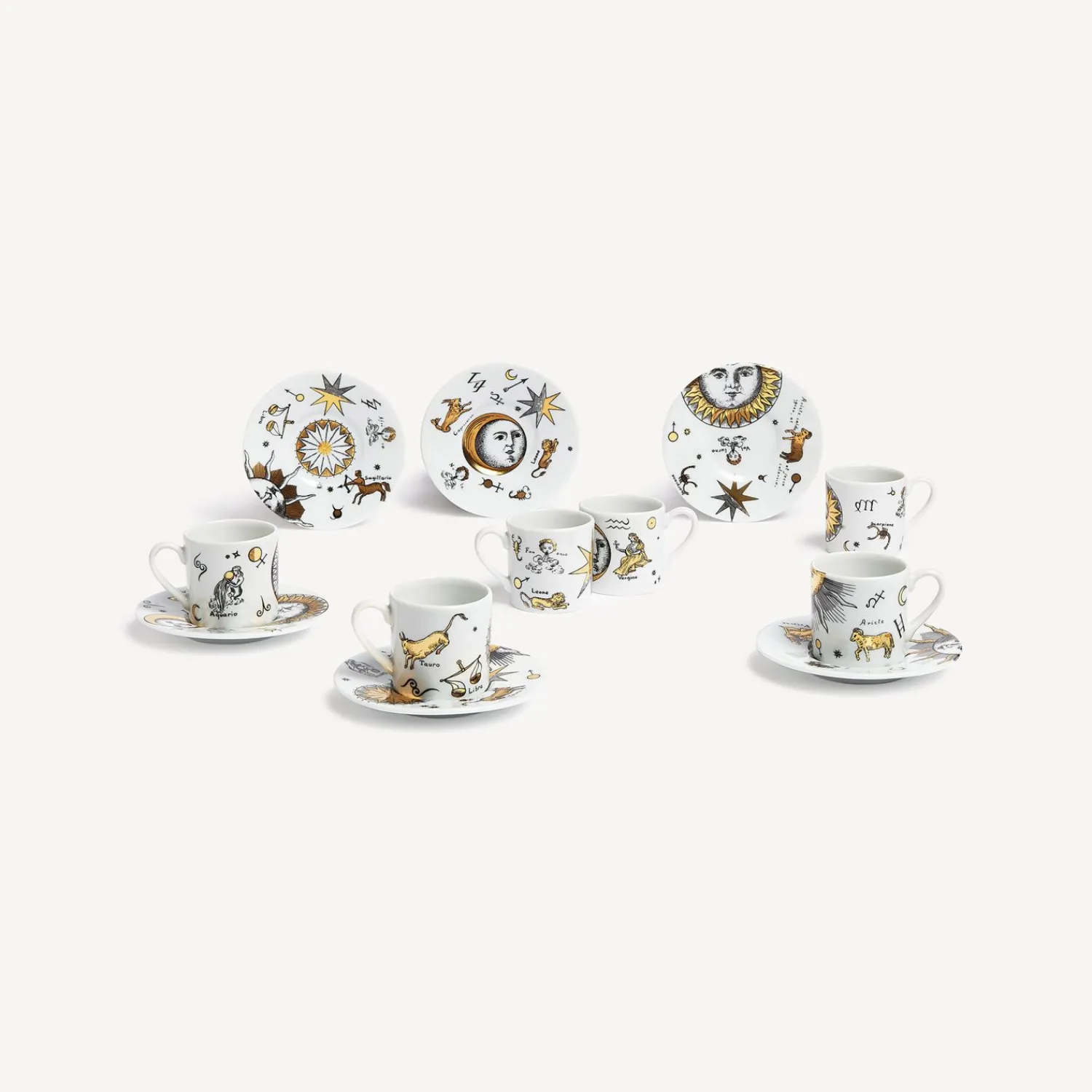 Tea And Coffee Sets<Fornasetti Set 6 Coffee Cups Astronomici White/Black/Gold