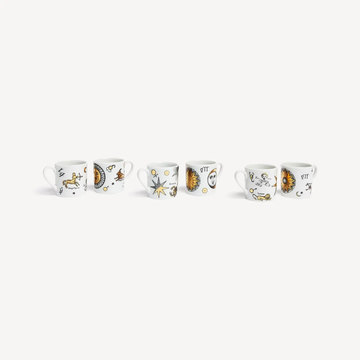 Tea And Coffee Sets<Fornasetti Set 6 Coffee Cups Astronomici White/Black/Gold
