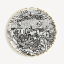 Decorative Plates<Fornasetti Set 6 Plates Citta D'Italia White/Black/Gold