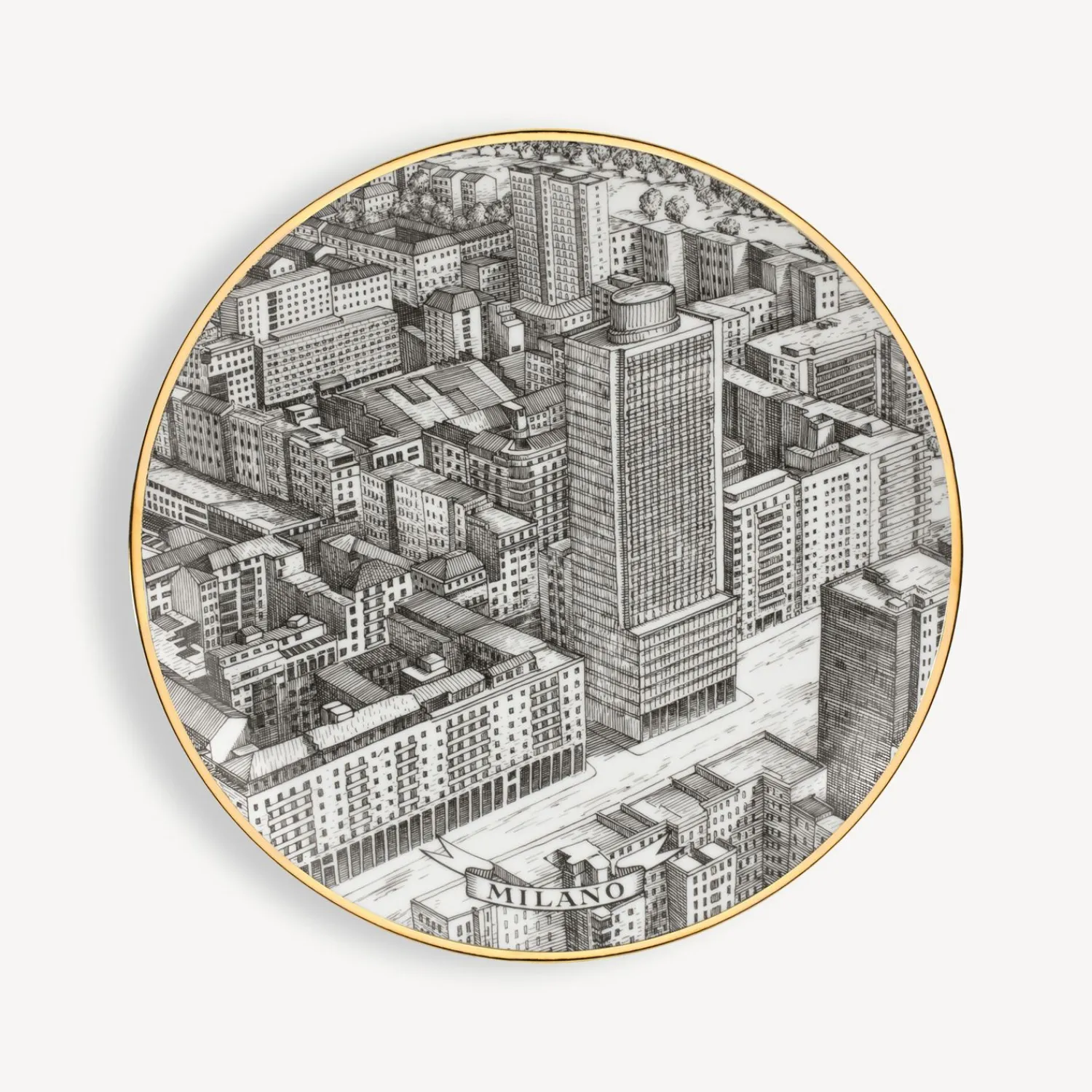 Decorative Plates<Fornasetti Set 6 Plates Citta D'Italia White/Black/Gold