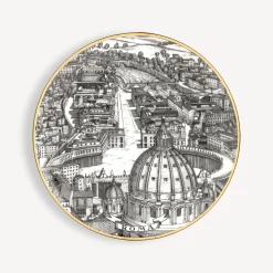 Decorative Plates<Fornasetti Set 6 Plates Citta D'Italia White/Black/Gold