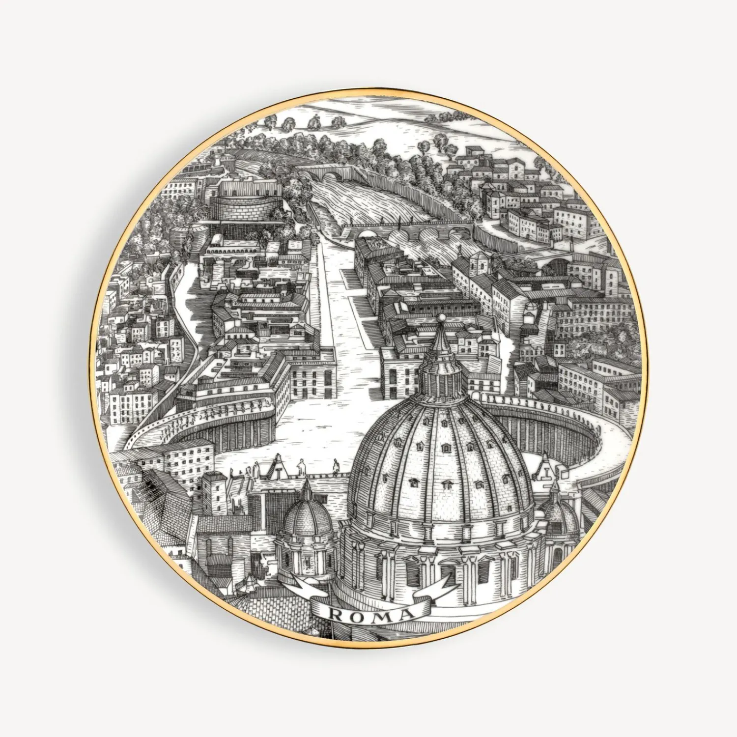 Decorative Plates<Fornasetti Set 6 Plates Citta D'Italia White/Black/Gold
