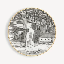 Decorative Plates<Fornasetti Set 6 Plates Citta D'Italia White/Black/Gold