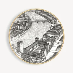 Decorative Plates<Fornasetti Set 6 Plates Citta D'Italia White/Black/Gold