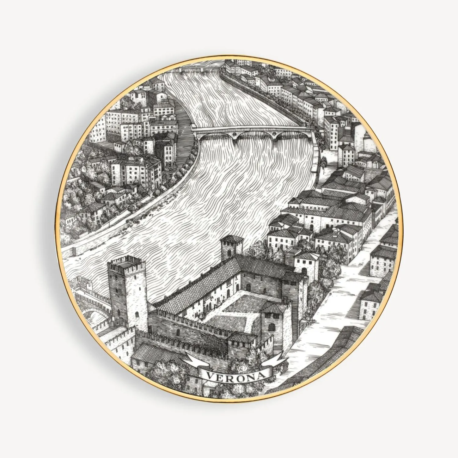Decorative Plates<Fornasetti Set 6 Plates Citta D'Italia White/Black/Gold