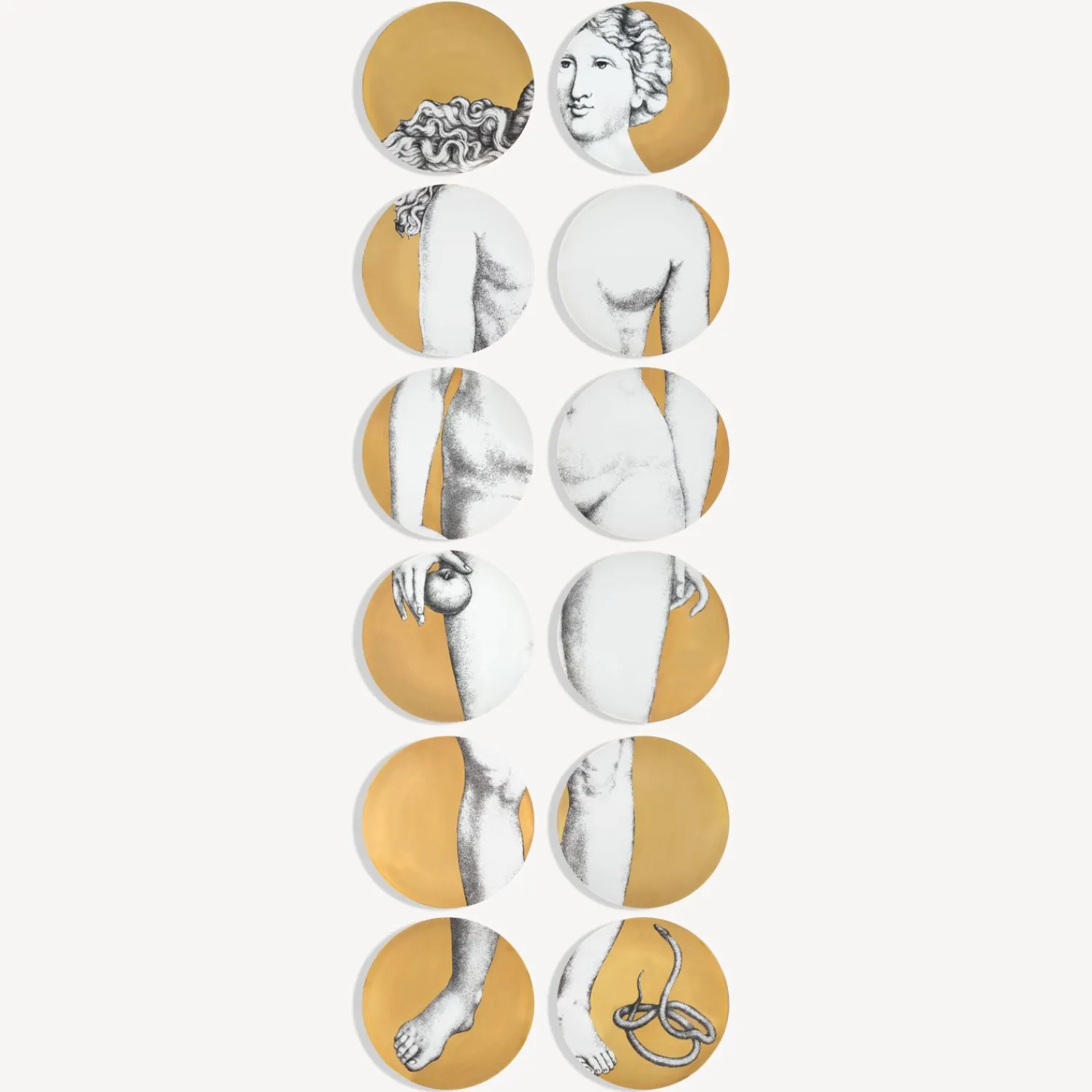 Decorative Plates<Fornasetti Set 12 Plates Eva White/Black/Gold