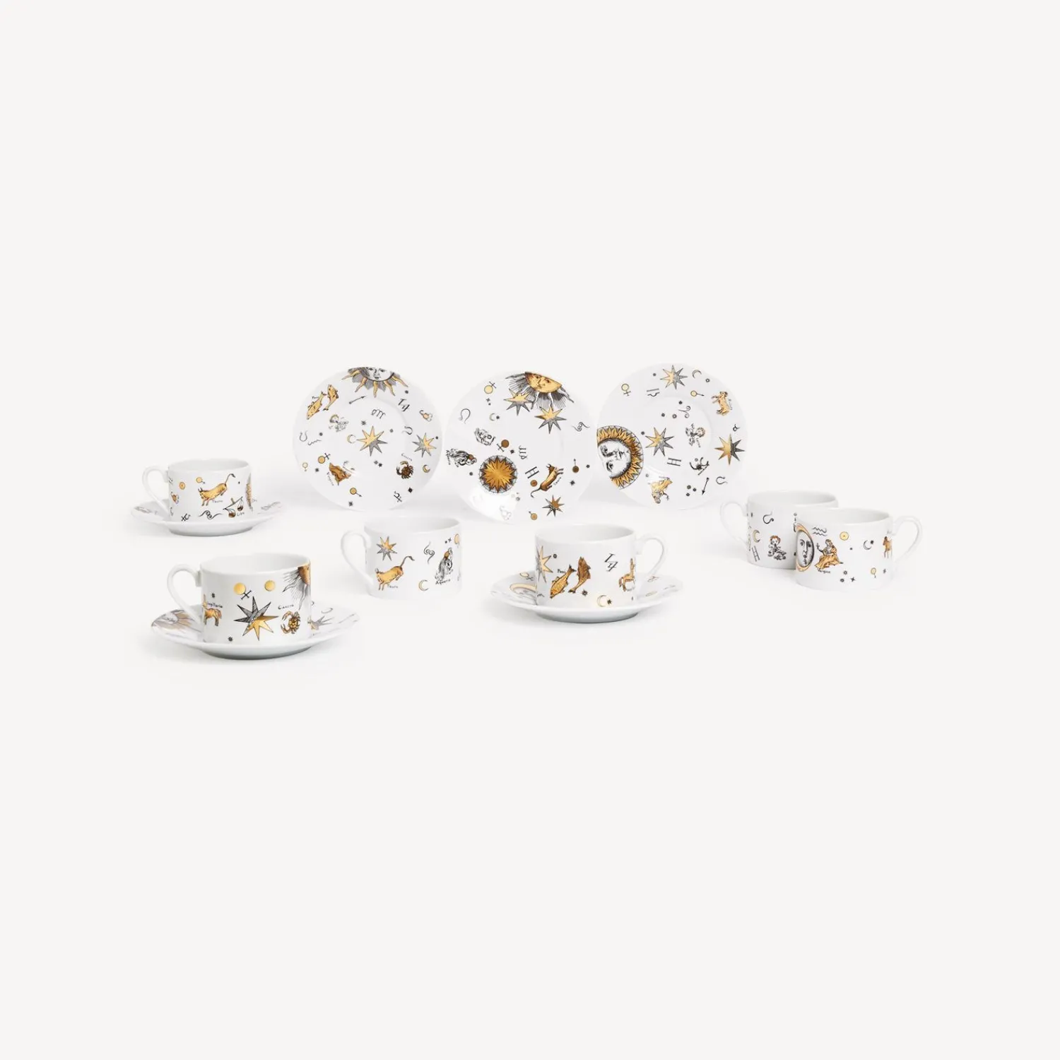 Tea And Coffee Sets<Fornasetti Set 6 Tea Cups Astronomici White/Black/Gold