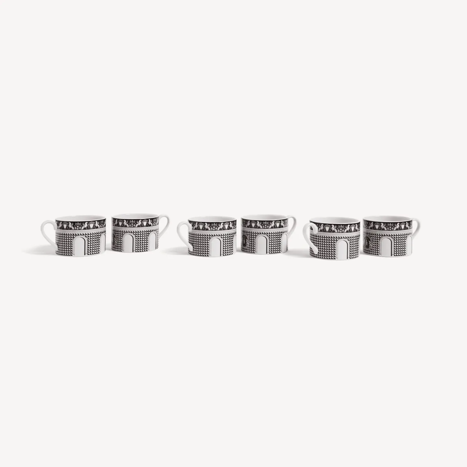 Tea And Coffee Sets<Fornasetti Set 6 Tea Cups Facciata Quattrocentesca White/Black