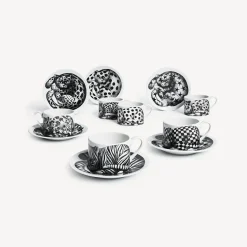 Tea And Coffee Sets<Fornasetti Set 6 Tea Cups High Fidelity White/Black