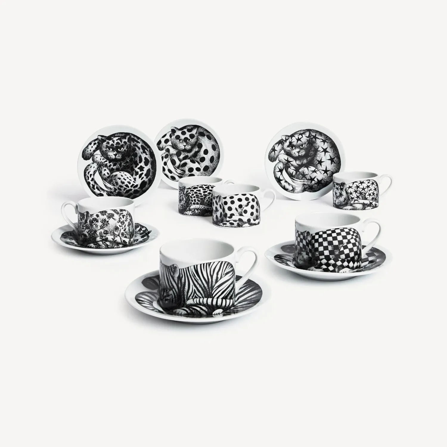 Tea And Coffee Sets<Fornasetti Set 6 Tea Cups High Fidelity White/Black