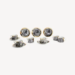 Tea And Coffee Sets<Fornasetti Set 6 Tea Cups High Fidelity White/Black/Gold
